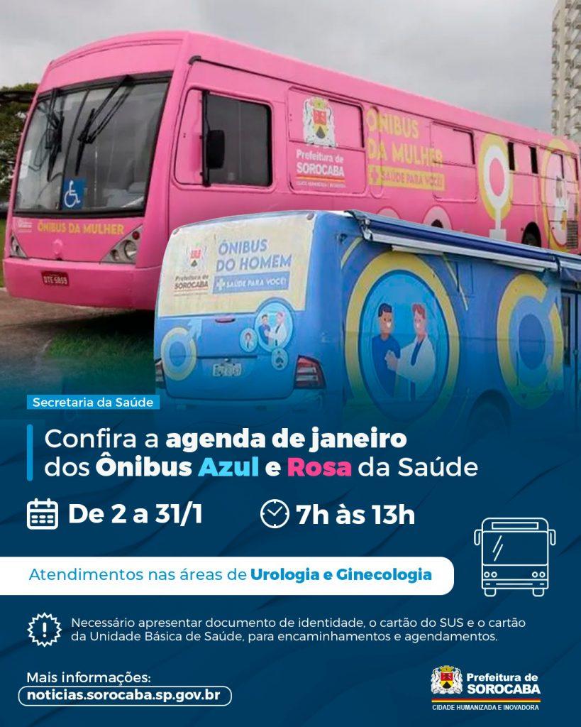 Prefeitura de Sorocaba divulga agenda de janeiro de 2025 dos Ônibus Azul e Rosa da Saúde