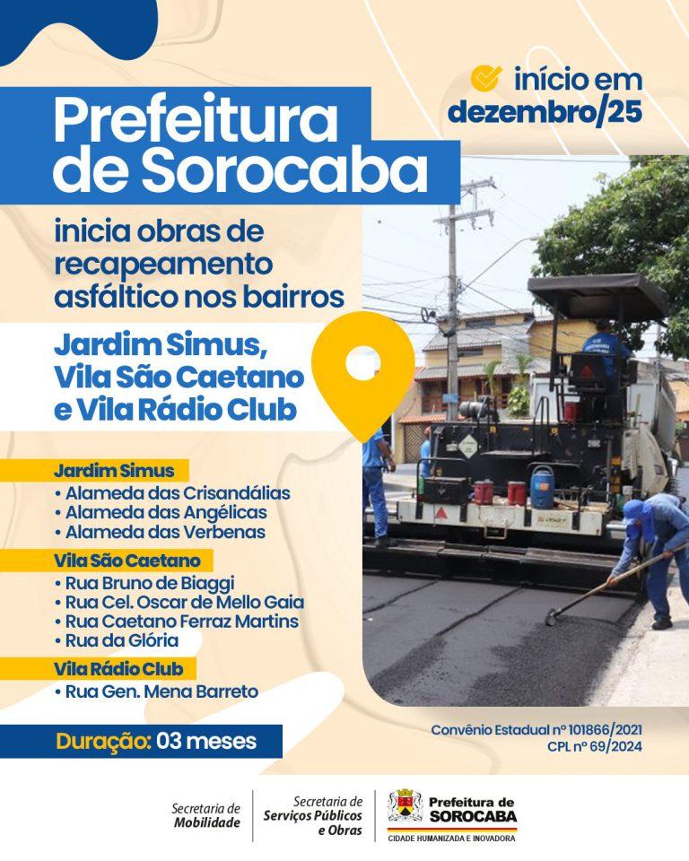 Prefeitura de Sorocaba inicia recape de vias na Vila São Caetano, Jardim Simus  e Vila Rádio Club