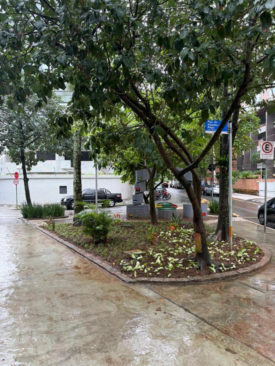 Praça de Santos ganha paisagismo após término de obras de ciclofaixa