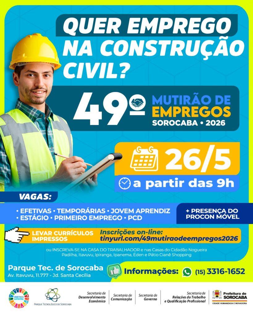 49.º Mutirão de Empregos de Sorocaba foca na busca por vagas na construção civil