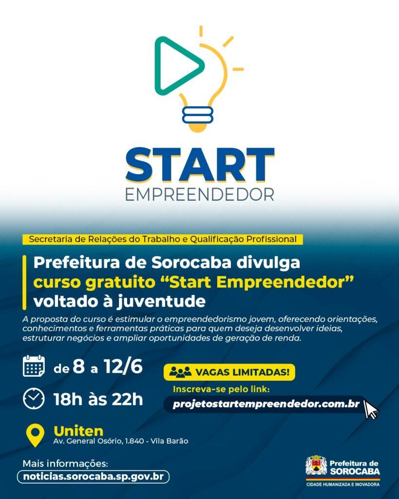 O “Start Empreendedor” é uma iniciativa gratuita voltada a jovens que possuem ou desejam abrir o próprio negócio, realizada pela Secretaria Nacional de Juventude e pelo Instituto Nacional de Desenvolvimento Socioeconômico (INDS). 