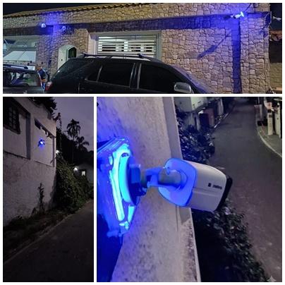 Câmeras com led azul, instaladas pelo bairro, aumentam a prevenção ostensiva