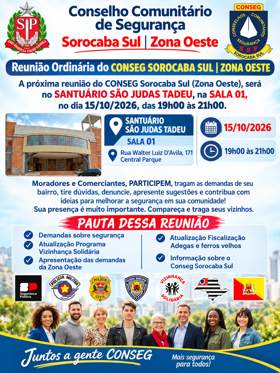CONSEG Sorocaba Sul | Zona Oeste Realiza Reunião Ordinária para Discutir Segurança, Zeladoria e Infraestrutura Urbana
