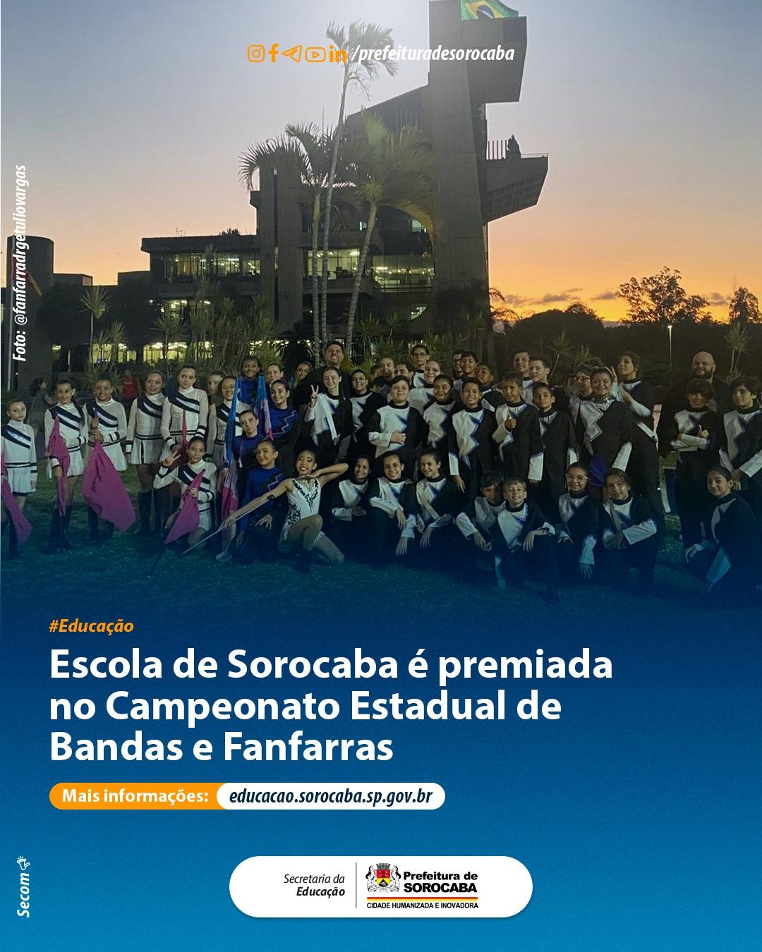 Escola da rede municipal de Sorocaba conquista prêmios no Campeonato Estadual Paulista de Fanfarras e Bandas 2026