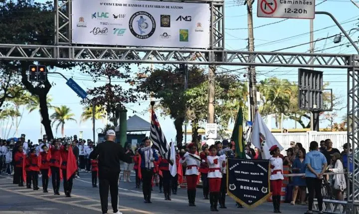 Com participação recorde de escolas santistas, música e tradição marcam o 9º Concurso de Bandas e Fanfarras